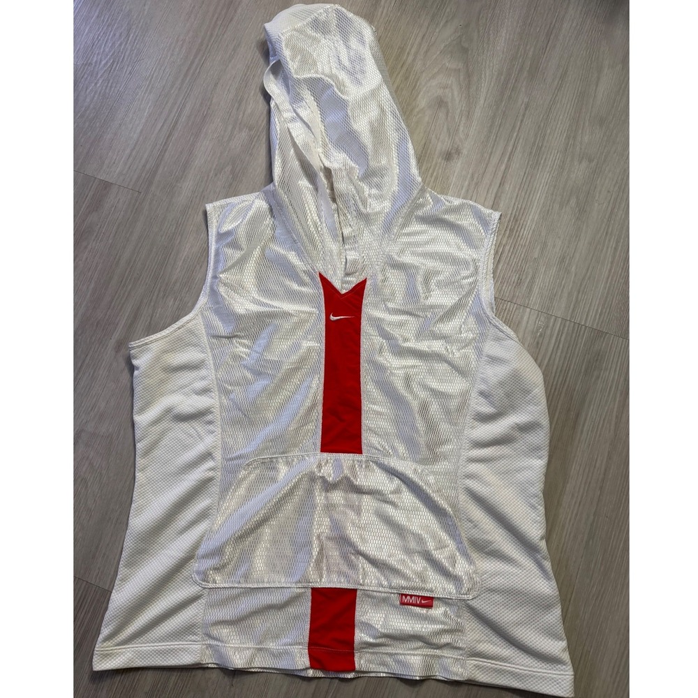 Nike Sphere Dry Sleeveless Hoodie White Red Mesh MMIV Athletic Top XL 16-18